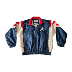 Vtg Starter Atlanta Braves Embroidered Red White Blue Windbreaker Jacket L